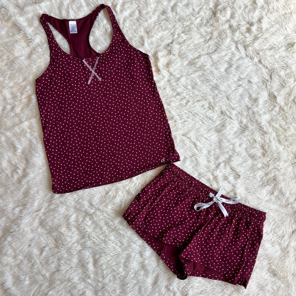 Calvin Klein Red & Pink Heart Polka Dot Racerback Tank & Short Sleep Set Small